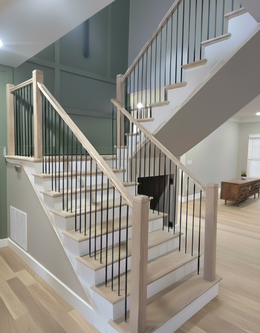 Floating stair with modern railing
