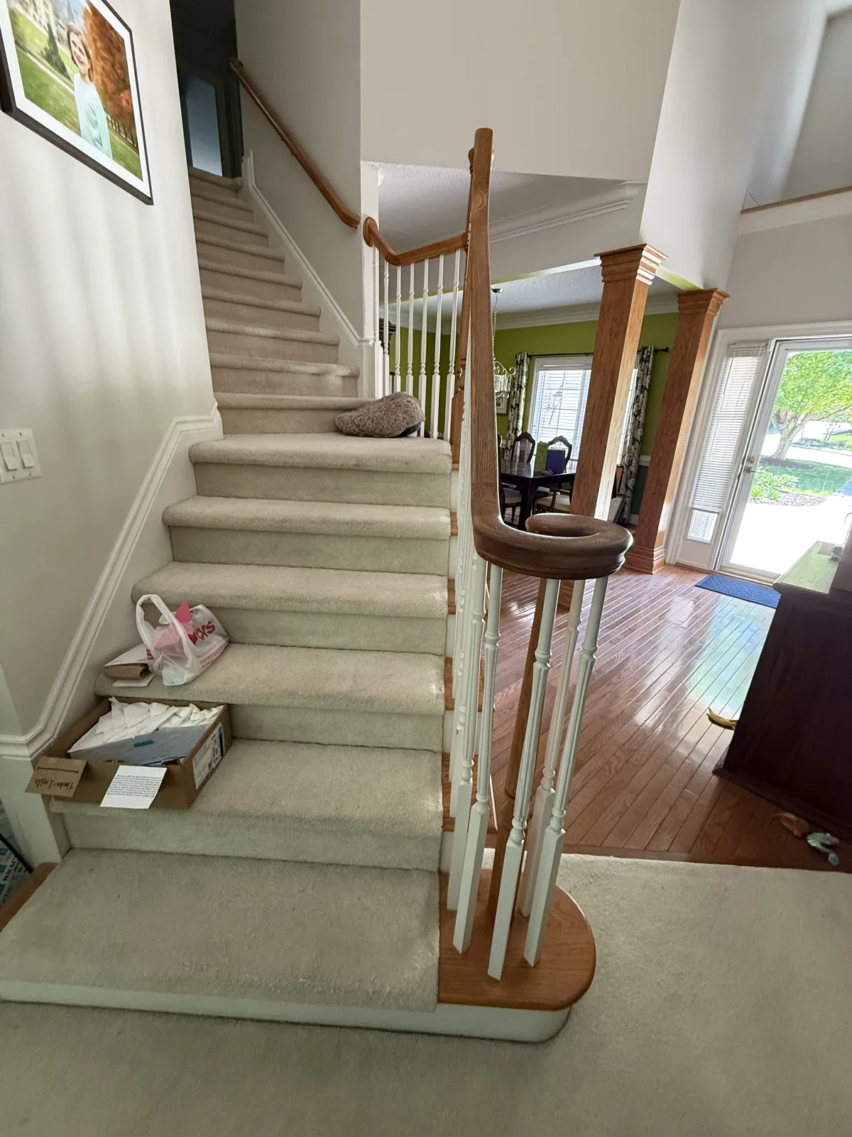 Stair balusters before repair and replacement