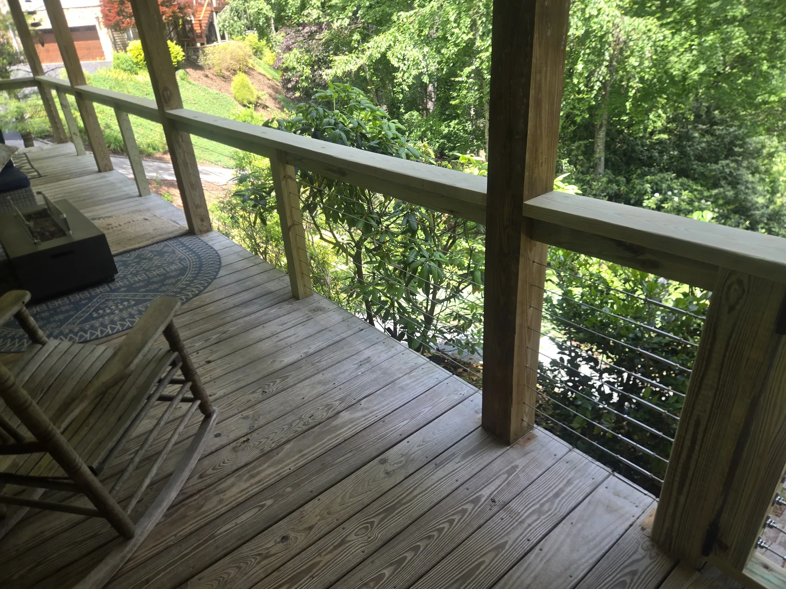 Porch railing after cable rail upgrade from the deck
